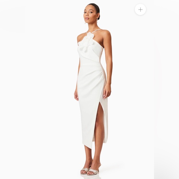 elliatt janelle white 3d peral & floral detail pleated midi dress size XS NEW - Picture 3 of 12